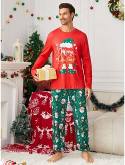 Men 1pc Christmas Print Sleep Top & 1pc Sleep Pants