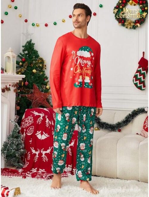 Shein Men 1pc Christmas Print Sleep Top & 1pc Sleep Pants