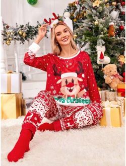 Family Matching Christmas Print Tee & Pants PJ Set