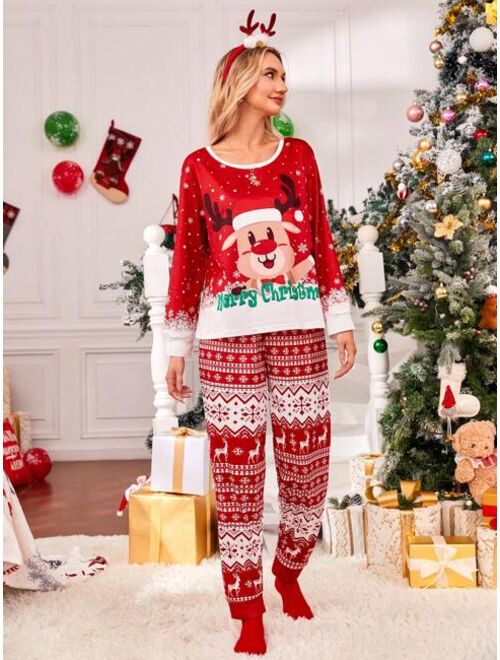 Shein Family Matching Christmas Print Tee & Pants PJ Set
