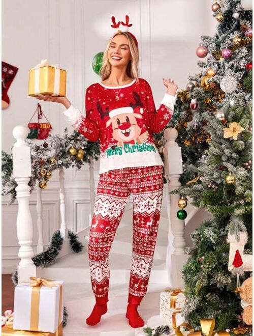 Shein Family Matching Christmas Print Tee & Pants PJ Set