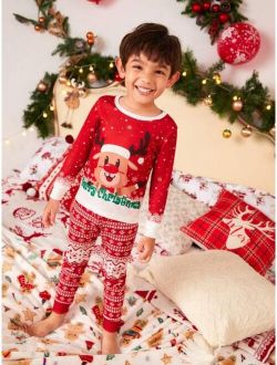Young Boy 1pc Family Matching Christmas Print Sleep Tee & 1pc Sleep Pants