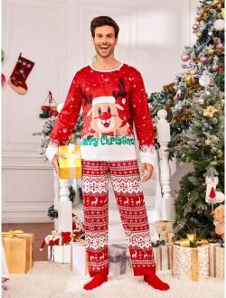 Men 1set Family Matching Christmas Print PJ Set
