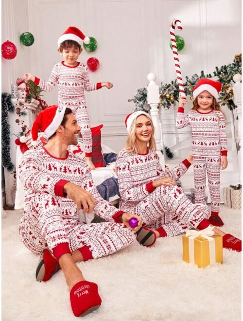 Shein Family Matching Christmas Print Contrast Trim PJ Set