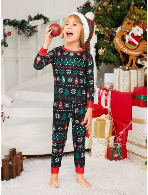 Shein Young Boy 1pc Family Matching Christmas Print Contrast Trim PJ Set