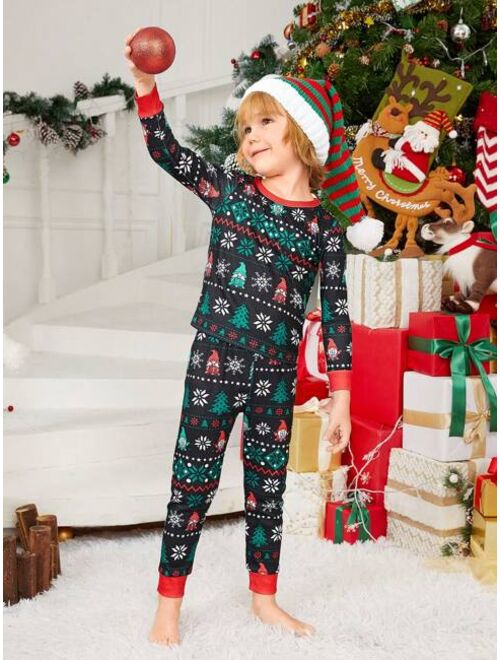 Shein Young Boy 1pc Family Matching Christmas Print Contrast Trim PJ Set
