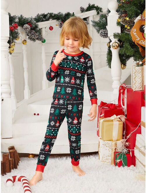 Shein Young Boy 1pc Family Matching Christmas Print Contrast Trim PJ Set