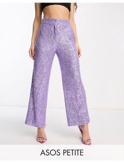 Petite straight sequin ankle grazer pants in purple