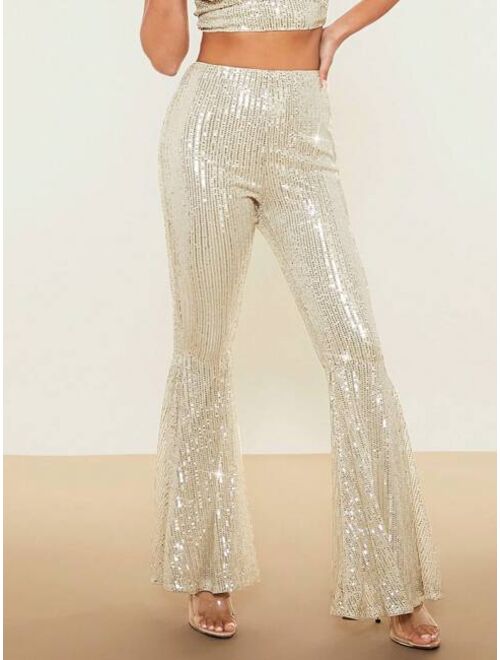 SHEIN BAE Sequin Flare Leg Pants