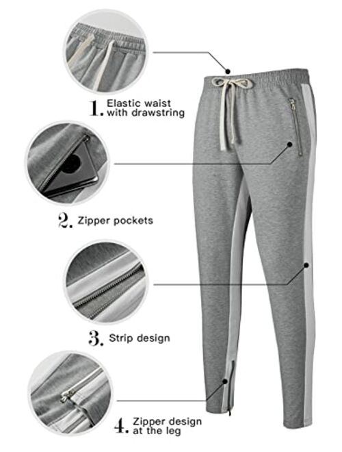 JMIERR Men's Joggers Pants Elastic Waist Drawstring Tapered Sweatpants Lightweight Track Pants with Zipper Pockets