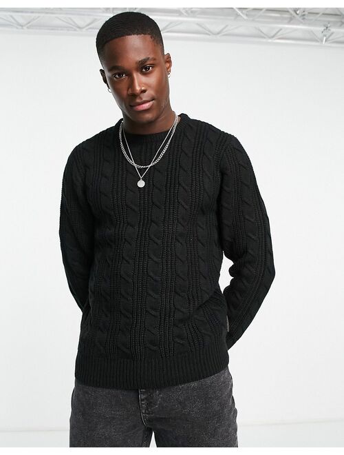 French Connection wool mix cable crew neck sweater in black