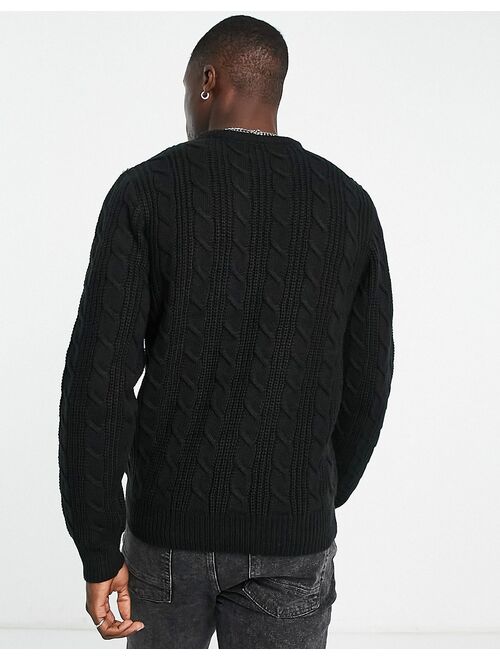 French Connection wool mix cable crew neck sweater in black