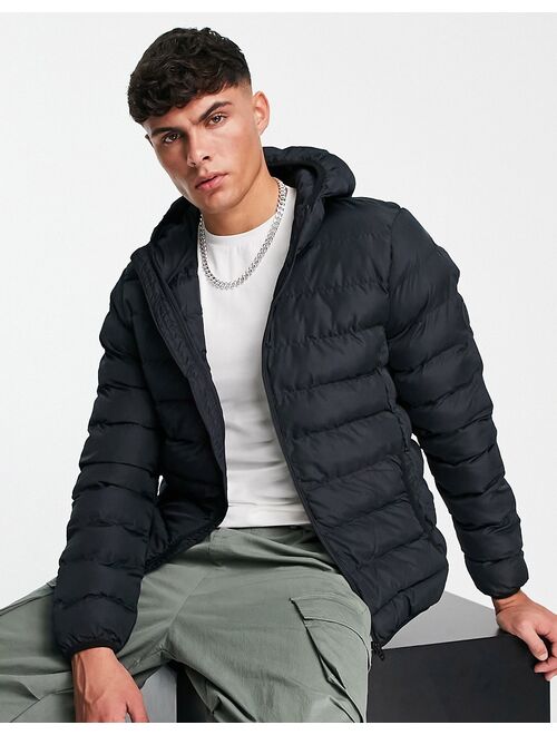 French Connection puffer jacket with hood in navy