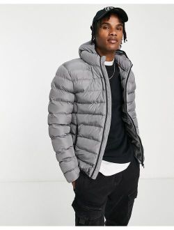 puffer jacket with hood in light gray