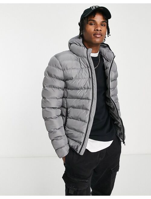 French Connection puffer jacket with hood in light gray