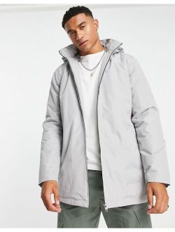 lined trench jacket with hood in light gray