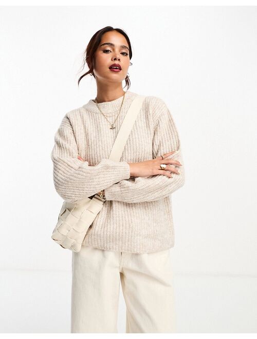 ASOS DESIGN fluffy rib sweater with crew neck in oatmeal