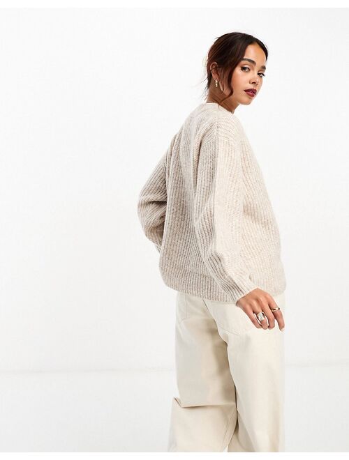ASOS DESIGN fluffy rib sweater with crew neck in oatmeal