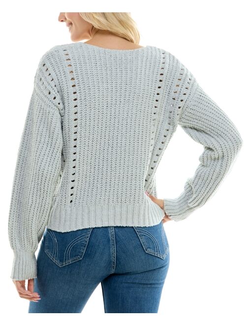 Crave Fame Juniors' Chenille Pointelle Sweater