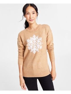 Holiday Lane Women's Snowflake-Print Crewneck Sweater, Created for Macy's