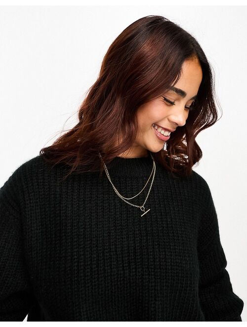ASOS DESIGN fluffy rib sweater with crew neck in black