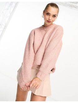 fluffy rib sweater with crew neck in pink
