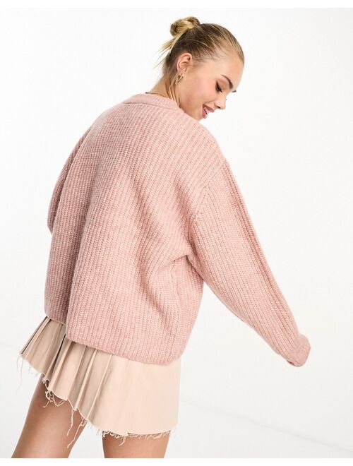 ASOS DESIGN fluffy rib sweater with crew neck in pink