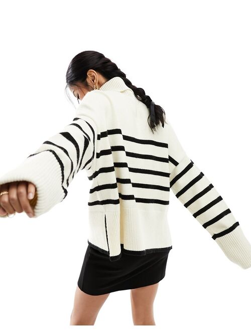 Bershka roll neck sweater in ecru & black stripe