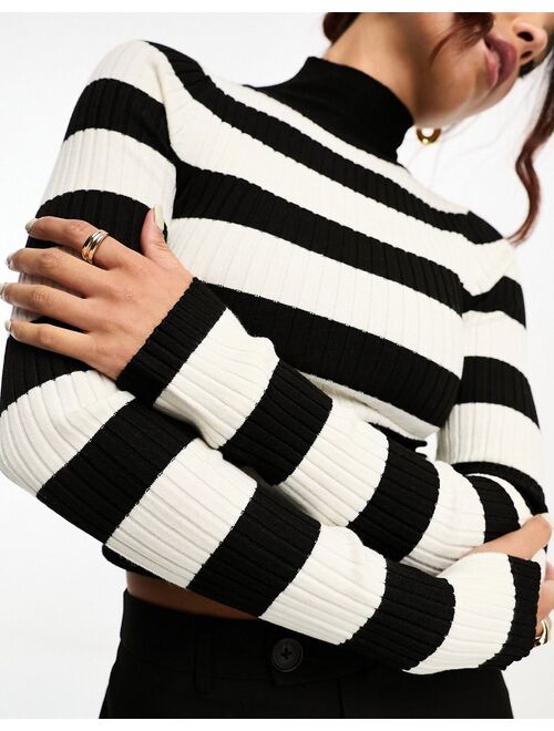 ASOS DESIGN high neck sweater in rib in stripe