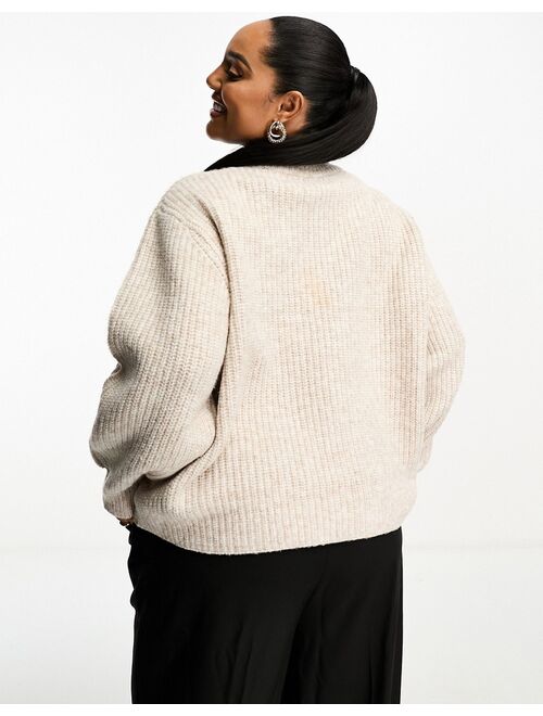 ASOS Curve ASOS DESIGN Curve fluffy rib sweater with crew neck in oatmeal