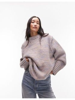 knitted forward seam twist yarn crew sweater in multi