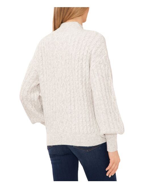 CeCe Women's Cable-Knit Mock Neck Bishop Sleeve Sweater