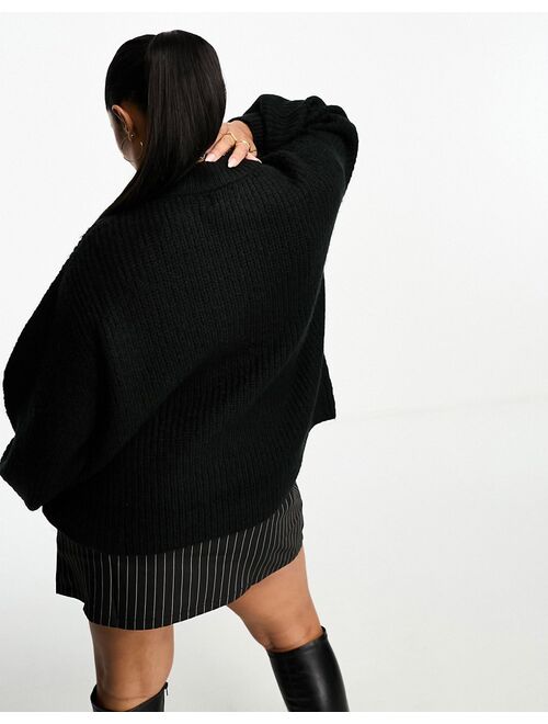 ASOS Curve ASOS DESIGN Curve fluffy rib sweater with crew neck in black