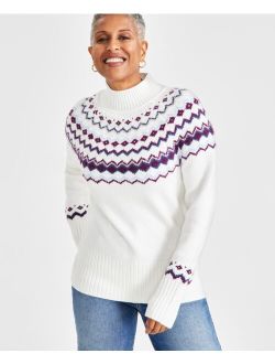 Style & Co Women's Fair Isle Mock-Neck Sweater, Created for Macy's