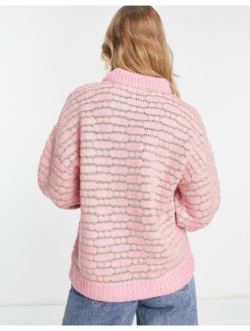 ASOS DESIGN oversize sweater with metallic stitch in pink and gold