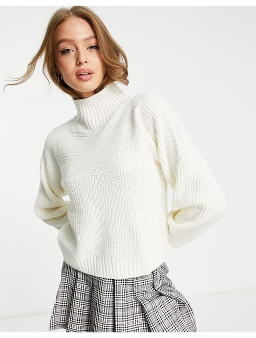 Monki Libby high neck sweater in off white knit
