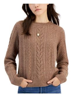 Hippie Rose Juniors' Crewneck Cable-Knit Sweater