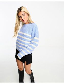 knitted sweater in blue and off white stripe