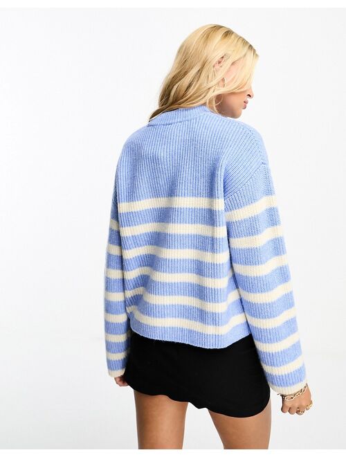 Monki knitted sweater in blue and off white stripe