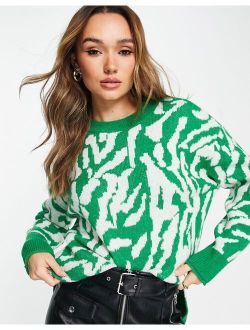 zebra sweater in green and white stripe