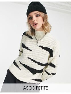 ASOS Petite ASOS DESIGN Petite chunky sweater with high neck in animal stripe pattern