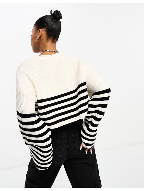 Miss Selfridge thin stripe crop knit sweater in black stripe