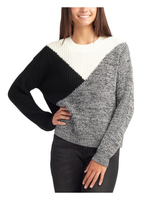 BCX Juniors' Colorblocked Crewneck Sweater