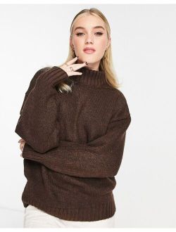 high neck sweater in brown