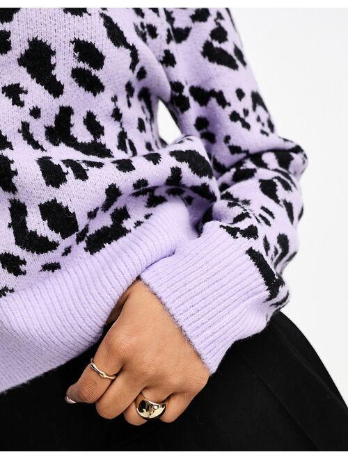 Monki high neck knitted sweater in leopard print