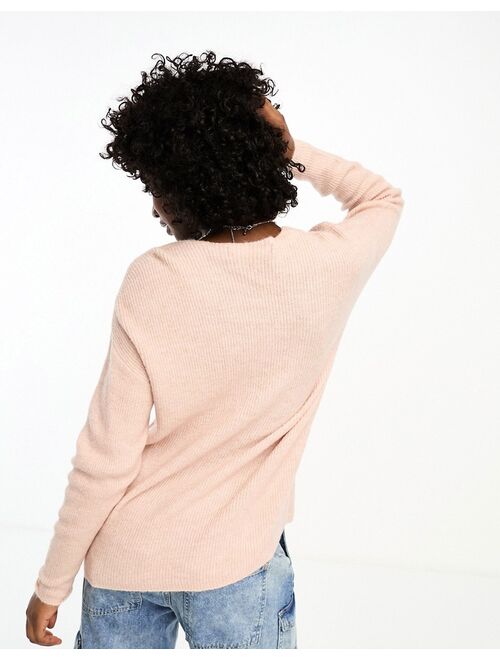 Vero Moda textured v neck knitted sweater in pink