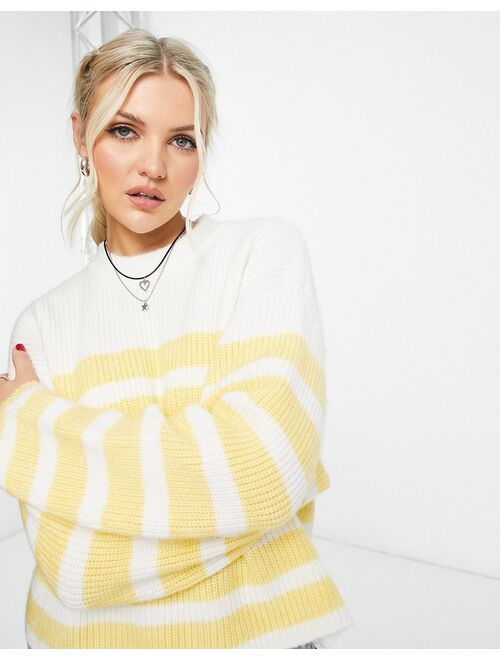 Monki knit sweater in yellow and off white stripe