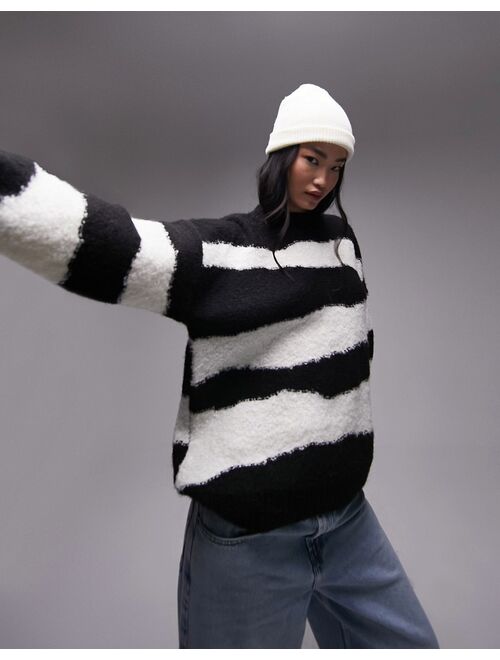 Topshop knit boucle striped sweater in mono