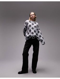 knitted crew neck fluffy spot sweater in blue