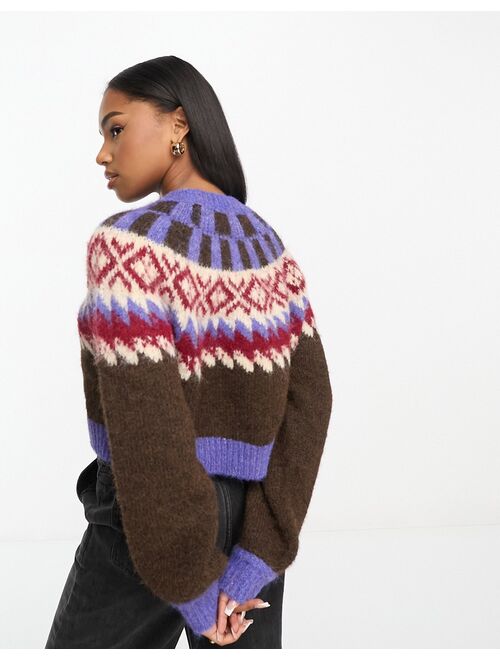 Urban Revivo fairisle cropped sweater in brown multi